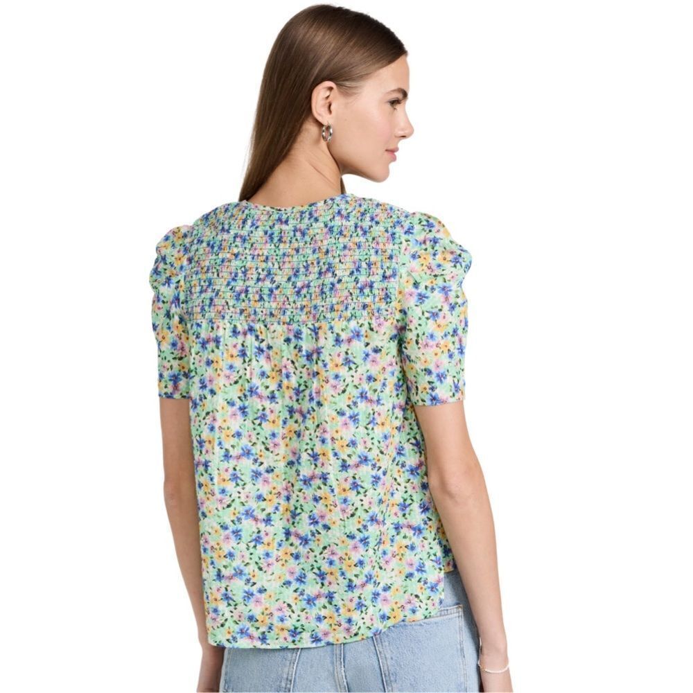 Shoshanna Kira Top in Spring Green Multi Floral with Smocking, Size Small. NWT! - Picture 2 of 16